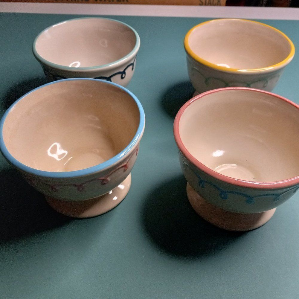 Vintage Lilliam Vernon Ceramic Footed Dessert Bowls (4) Cottagecore Ice Cream